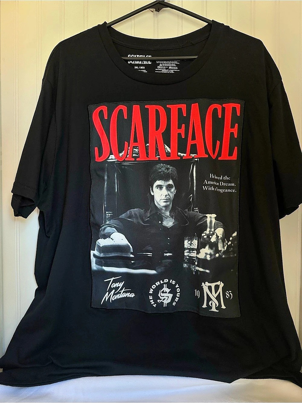 Scarface Tony Montana The World Is Yours Graphic T-Shirt Tee Black & Red 3XL